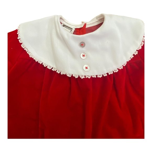 Vintage Girls Montgomery Ward Lace Bib Collar Red Velvet Holiday Dress 2/3T - Picture 3 of 14